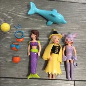 POLLY POCKET Mouse Yellow Witch Mermaid Costumed Dolls with Dolphin and Swimsuit